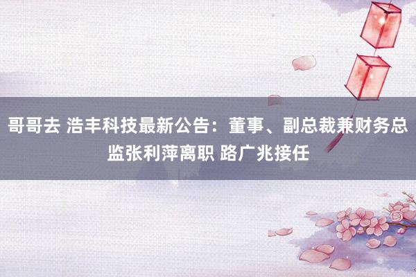 哥哥去 浩丰科技最新公告：董事、副总裁兼财务总监张利萍离职 路广兆接任