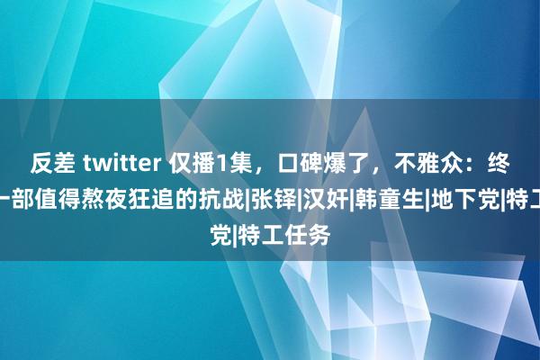反差 twitter 仅播1集，口碑爆了，不雅众：终于有一部值得熬夜狂追的抗战|张铎|汉奸|韩童生|地下党|特工任务