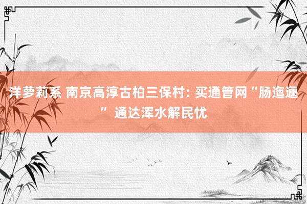 洋萝莉系 南京高淳古柏三保村: 买通管网“肠迤逦” 通达浑水解民忧